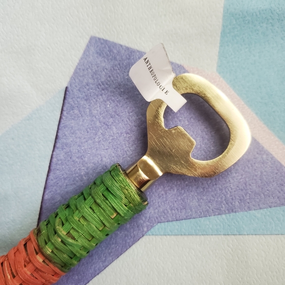 Anthropologie Boho Colorblock Woven Rattan Gold Bottle Opener Barware Preppy NWT - Picture 4 of 13